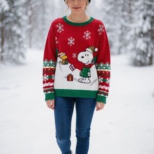 Festive Snoopy Holiday Sweater in Red and Green